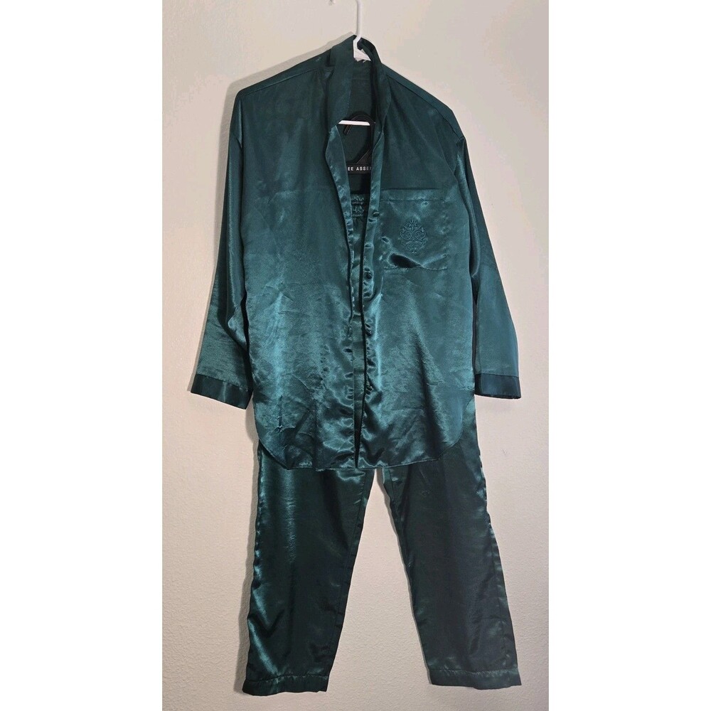 VTG Victorias Secret Gold Label Satin Pajama Set Emerald Green Long Sleeves Sm